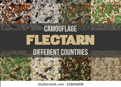 Set of Flectarn Camouflage seamless patterns of different countries. Vector Illustration.