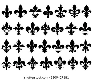 Set von Fleur De Lis Silhouette, Französisch, Vintage, Royal, Dekoration