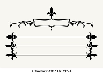 Set of fleur de lys design elements. Decoration of element antique illustration.