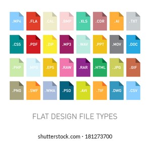 Set of flie type flat icons for smartphones, tablets, devices, user interface, applications. Clean and modern style design