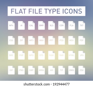 Set of flie type flat icons with long shadow for smartphones, tablets, devices, user interface, applications. Clean and modern style design