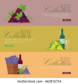Set of fliers for elite wine collections. For labels, tags, tallies, posters, banners of check vintage wines. Logo icon symbol. Winemaking concept. Part of series of viniculture production. Vector
