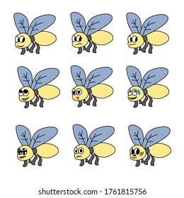 set of flies emoticon bundle icon, vector illustration, white background