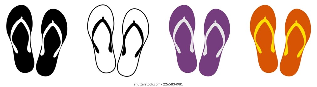 Set of flip flops icons. Vector illustration 