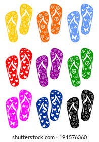 Set of flip flops isolated on white background. Vector illustration 