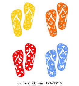 Set of flip flops isolated on white background. Vector illustration 