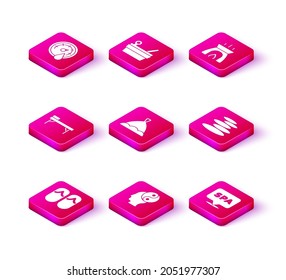Set Flip flops, Yin Yang, Massage table, Sauna hat, Spa salon, Stack hot stones, Aroma candle and bucket ladle icon. Vector