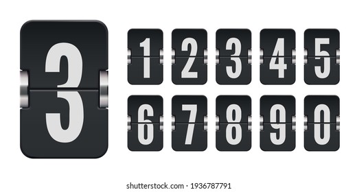 Set of flip score board numbers for black countdown timer or calendar isolated on white. Vector template for your design.