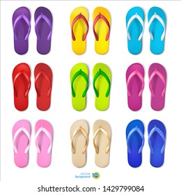 Set of flip-flops closeup isolated on white background. Vector eps 10.