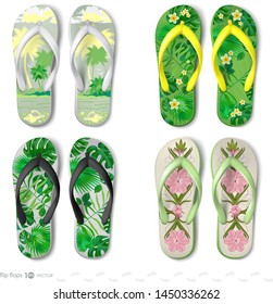 Set of flip-flops closeup isolated on white background. Vector eps 10.