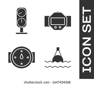 Set Floating buoy on the sea, Gauge scale, Wind rose and Diving watch icon. Vector