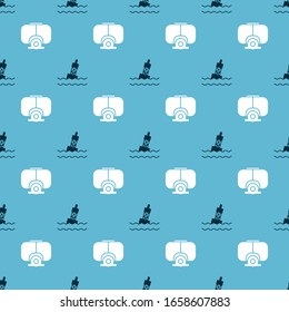 Set Floating buoy on the sea and Diving mask on seamless pattern. Vector