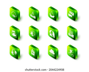 Set Floating buoy on the sea, Glacier melting, Global warming, House flood, Tornado, Cloud with rain and Recycle bin recycle icon. Vector