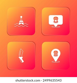 Set Floating buoy, Scallop sea shell, Diving knife and  icon. Vector