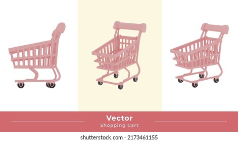 Set of floating coloured shopping carts isolated on white background. Vector illustration.