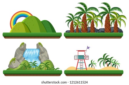 Set of floating scenes illustration