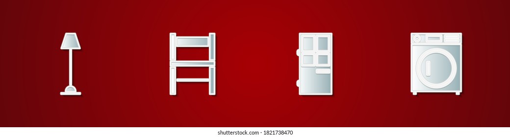 Set Floor lamp, Chair, Closed door and Washer icon. Vector.