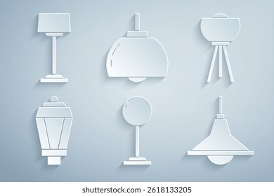 Set Lámpara de pie, luz de jardín, candelabro e icono. Vector