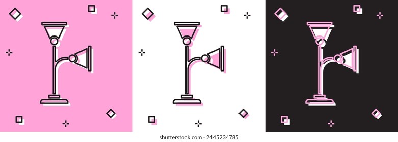 Set Floor lamp icon isolated on pink and white, black background.  Vector