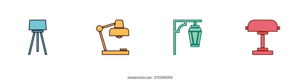 Set Stehleuchte, Tisch, Vintage Straßenbeleuchtung und Symbol. Vektorgrafik