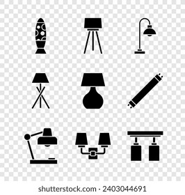 Set Floor lamp, Table, Wall sconce, Led track lights and lamps,  and  icon. Vector