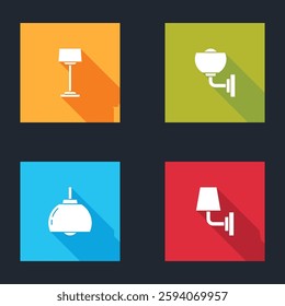 Set Floor lamp, Wall sconce, Chandelier and  icon. Vector