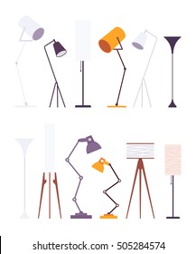 Set of floor lamps, isolated against white background. Cartoon vector flat-style illustration