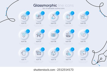 Conjunto de planta de chão, realidade aumentada e ícones de linha de Cholecalciferol para aplicação Web. Ícones de telefone em dinheiro, Gpu e clima. Sinal de Desconto, Carro. Aprovado, álbum de fotos, Inflação. Vetor