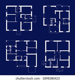 Planes de planta. Vector sin amueblar en la planta baja para su diseño. Colección de iconos de casas suburbanas.
