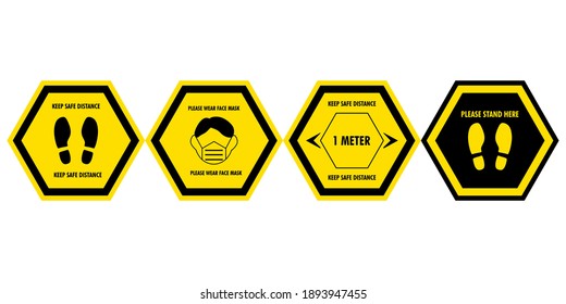Set of floor social distancing stickers or public health practices for covid-19 or health and safety protocols or new normal lifestyle concept.