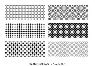 Set of floor or wall tile backgrounds with hexagon and square shapes. Asian ceramic mosaic textures. Cafe or restaurant interior ornaments. Simple geometric prints. Vector graphic illustration.