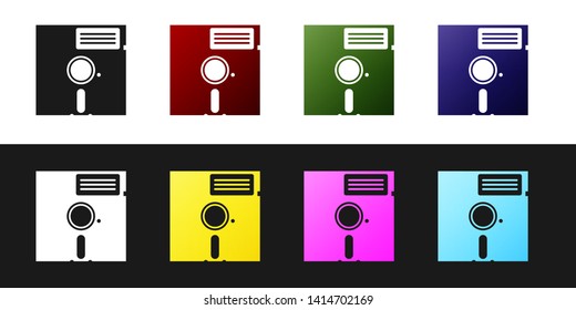 Set Floppy disk in the 5.25-inch icon isolated on black and white background. Floppy disk for computer data storage. Diskette sign. Vector Illustration