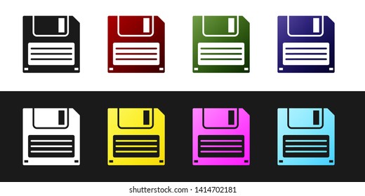 Set Floppy disk for computer data storage icon isolated on black and white background. Diskette sign. Vector Illustration