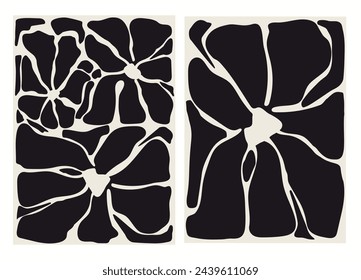 conjunto de arte floral, abstracto. Diseño de impresión con flor, forma, punto, línea. un dibujo a mano en un estilo minimalista. collage para arte de portada, arte de pared, invitación, póster, impresión. vector moderno 