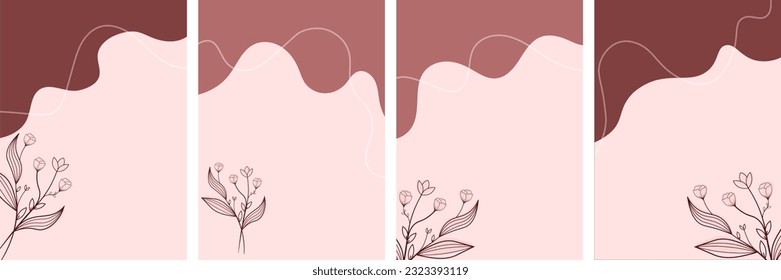 Set of floral abstract background, poster templates in minimal style with flowers.