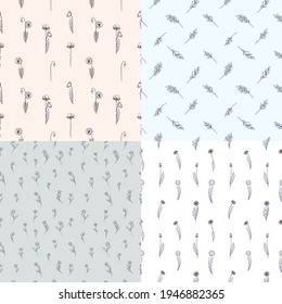 Set of floral and abstract seamless pattern with flowers and leaves. Floral patterns collection. Vector illustration