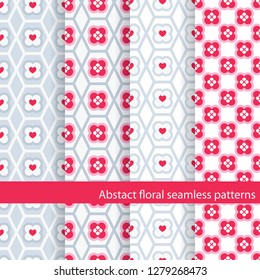 Set of floral abstract seamless patterns. Abstract colorful geometric collection