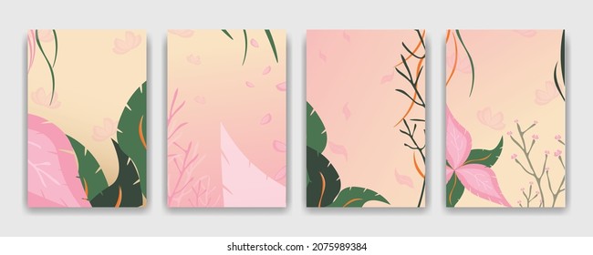 
Establecer formas florales y abstractas sin inconvenientes. las hojas tropicales son arte de línea de color calmado, primavera, diseño de arte para la cubierta del folleto, diseño de plantillas, historias de medios sociales y conjunto de vectores creativos.