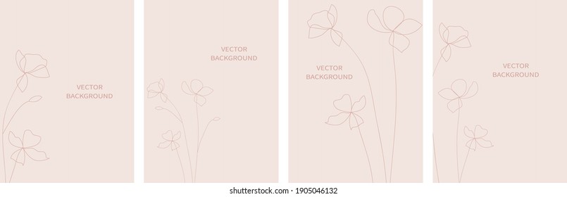 Set of floral abstract vector background templates in minimal style with flowers.	
