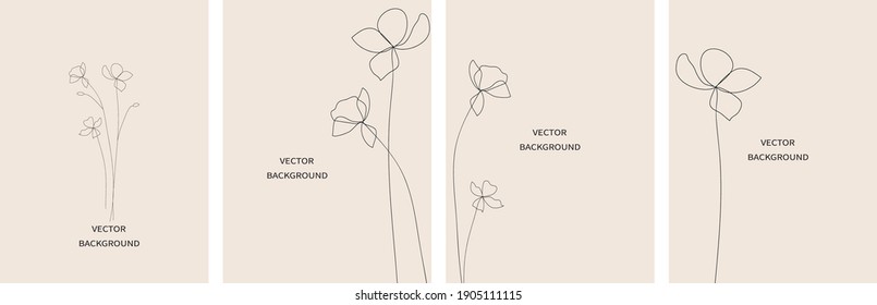Set of floral abstract vector background templates in minimal style with flowers.	
