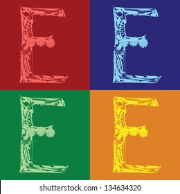 Set of Floral Alphabet letter E different colors