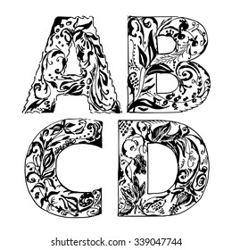 Set floral alphabet. Vector illustration. Font floral.
