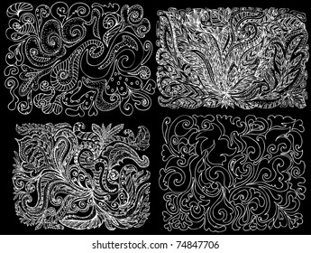 set of floral background is black
