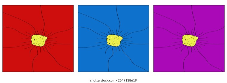 Set Floral background. Close up poppy Flower. Vector illustration of macro view on Summer Flower. Perfect room interior posters collection. EPS 10