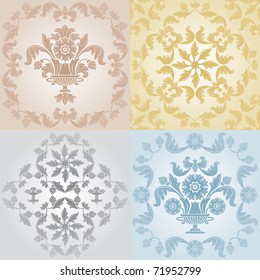 Set floral background gray, blue, yellow, brown