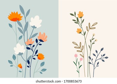 Set of floral background. Vector illustration for graphic and web design, marketing material, social media, presentation template, seasonal greeting cards.