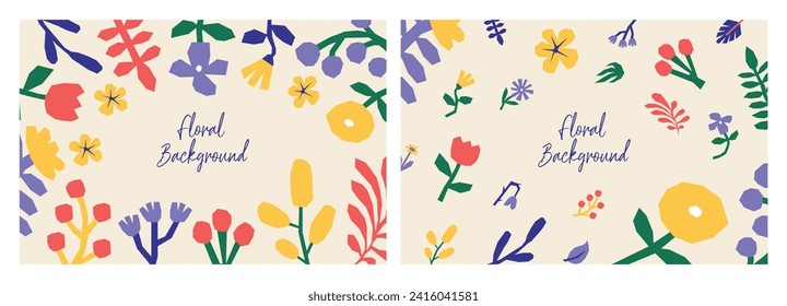 Montaje de flores. Ilustraciones vectoriales planas con plantas y flores para banner web o cabecera.