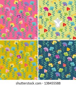 Set of floral backgrounds, with sleepy rabbit