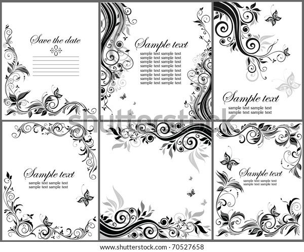 Set Floral Banner Black White Stock Vector (Royalty Free) 70527658