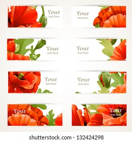 Set of floral banners with fragments of red poppies for your text